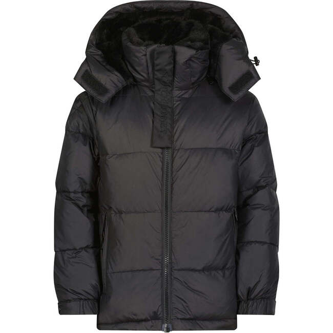 The Night Watch High Collar Mid-Length Hooded Puffer Jacket, Black