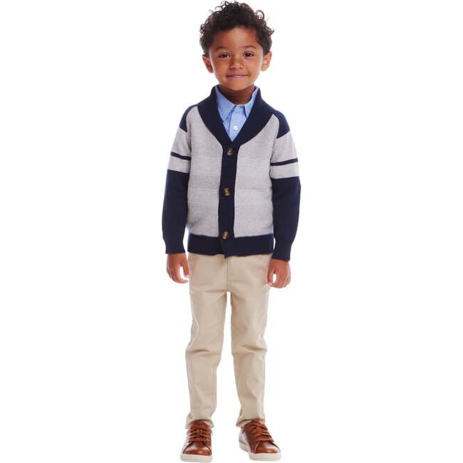 Kids Shawl Cardigan & Pant Set, Navy Heather Grey - Mixed Apparel Set - 2