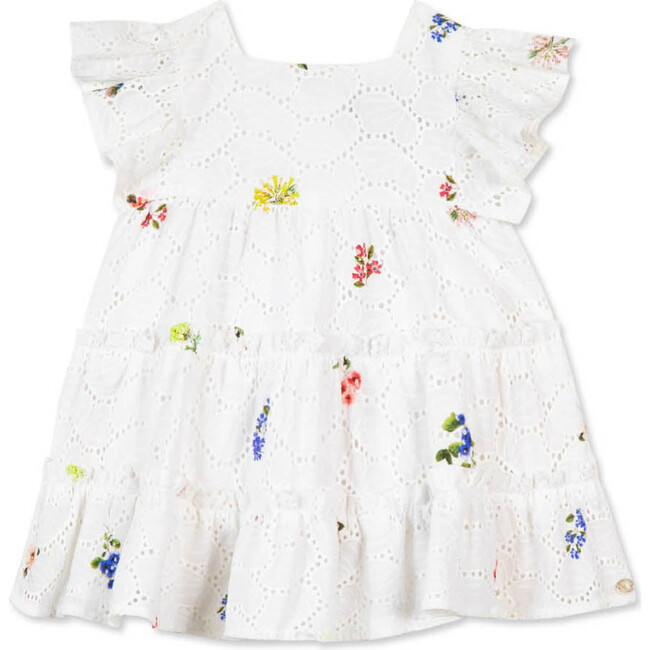 All-Over Floral Print Eyelet Baby Dress, White - Dresses - 1