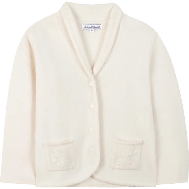 Ultra Soft Fleece Button-Down Sweater Jacket, White