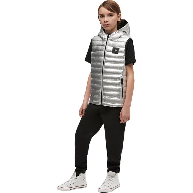 Air Down Metallic Vest With Zip Pockets, Silver