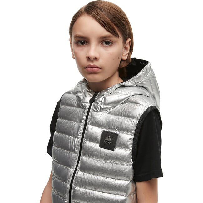 Air Down Metallic Vest With Zip Pockets, Silver - Vests - 3