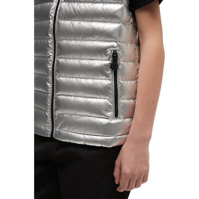 Air Down Metallic Vest With Zip Pockets, Silver - Vests - 5