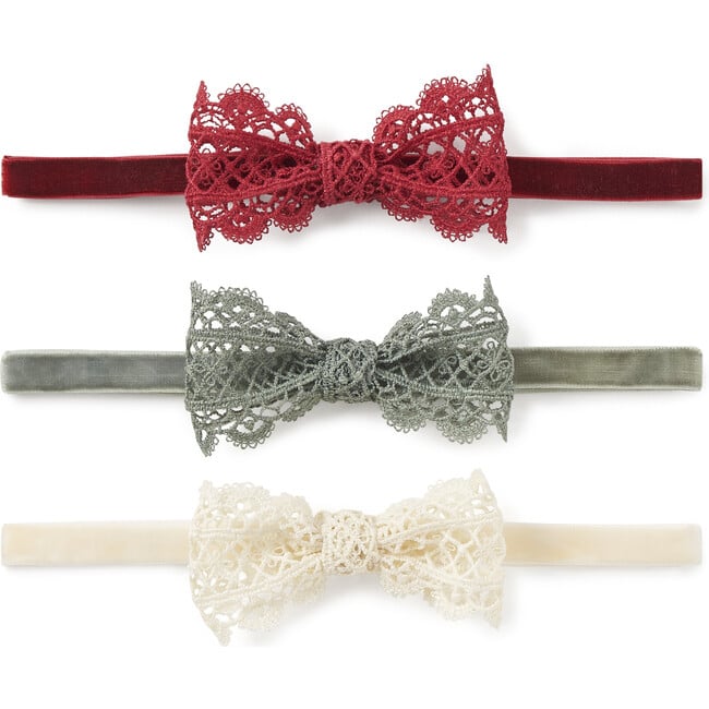 Xmas Lacey Bow Velvet Headband, Multicolors (Pack Of 3)