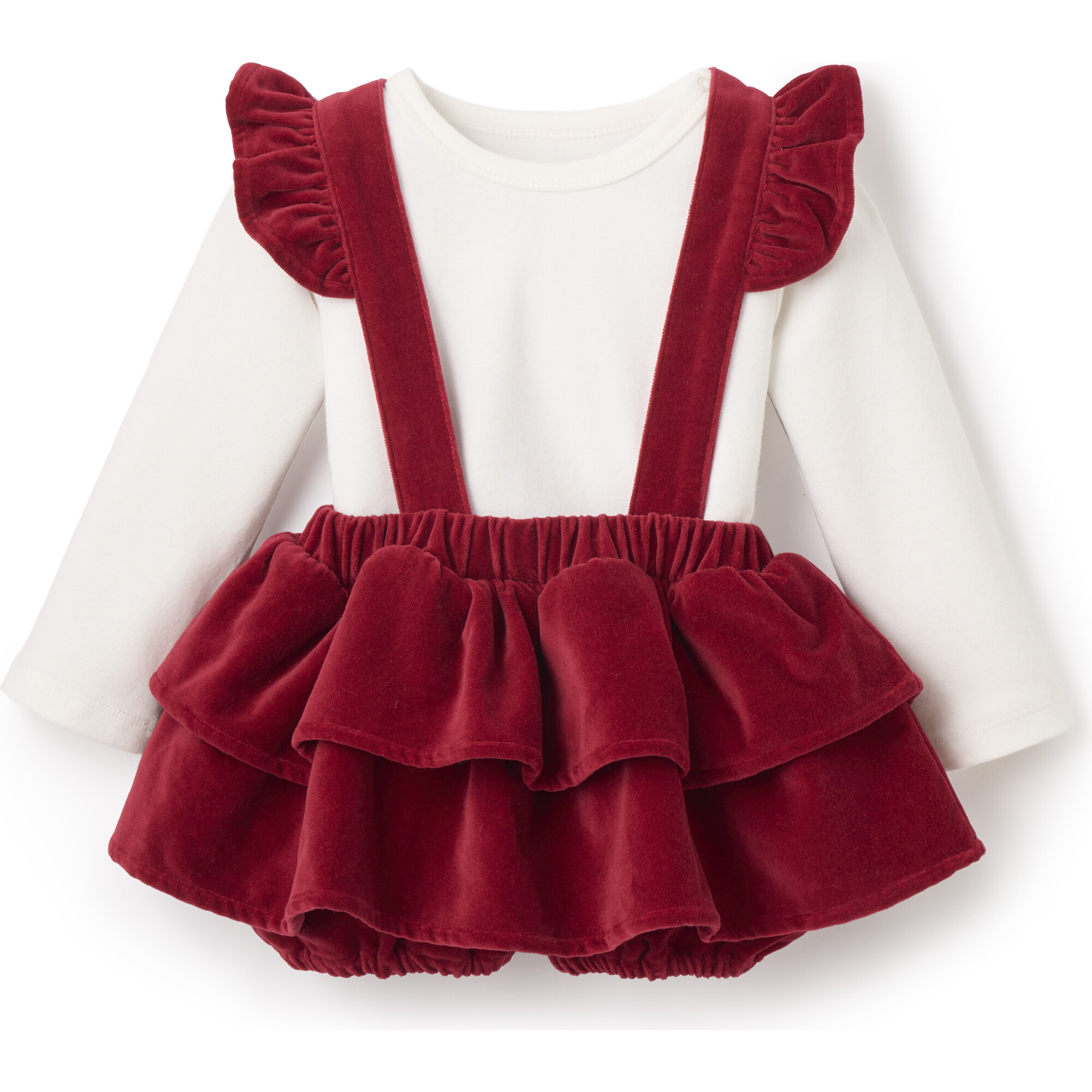 Velveteen Bodysuit & Jumper Skirt, Festive Red - Dresses - 1