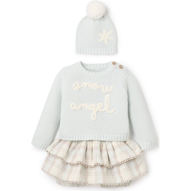 Snow Angel Sweater & Plaid Skirt With Pom Hat, Multicolors