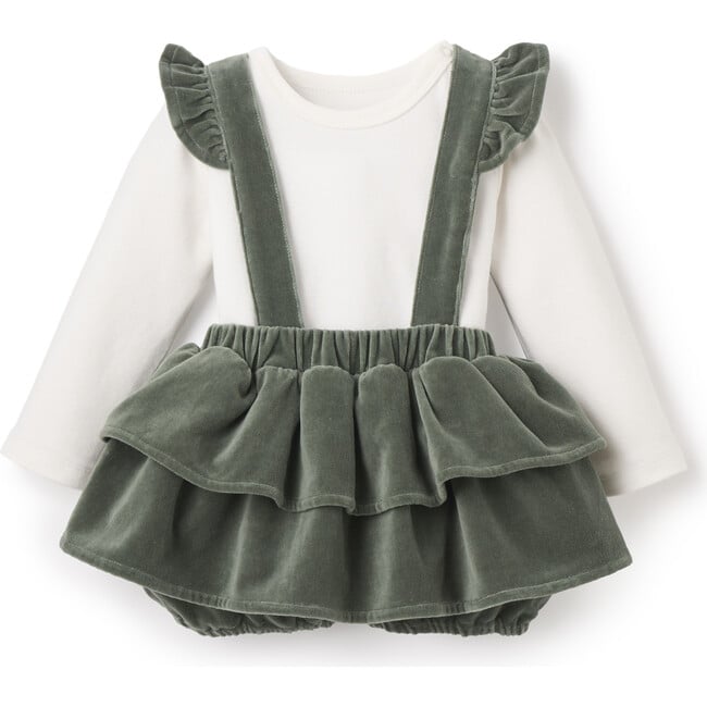 Velveteen Bodysuit & Jumper Skirt, Dusty Green