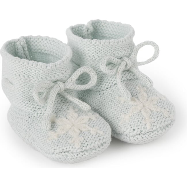 Snowflake Garter Knit Drawstring Booties, Pale Blue