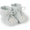 Snowflake Garter Knit Drawstring Booties, Pale Blue - Booties - 1 - thumbnail