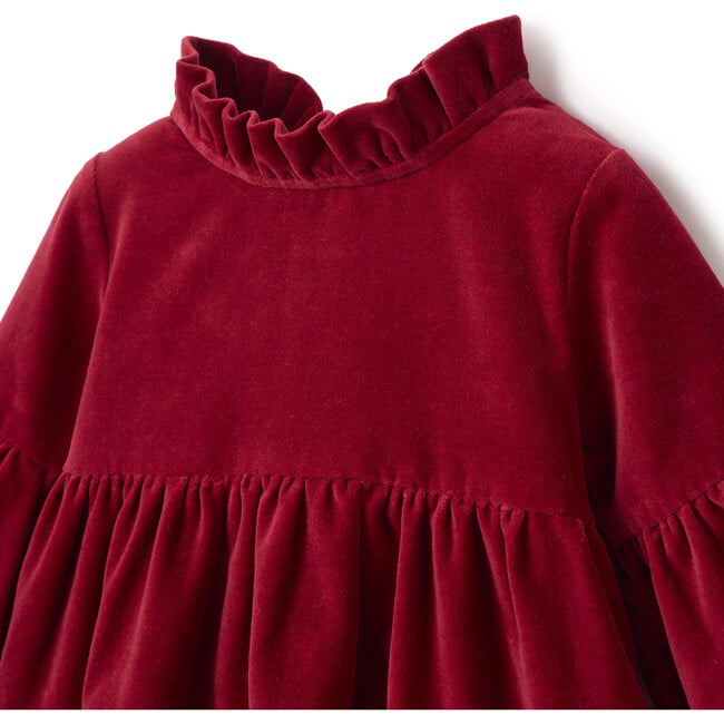 Velveteen Ruffle Collar Juliet Sleeve Dress & Bloomers, Festive Red - Dresses - 2