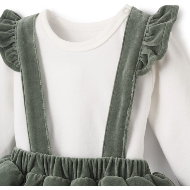 Velveteen Bodysuit & Jumper Skirt, Dusty Green - Dresses - 2