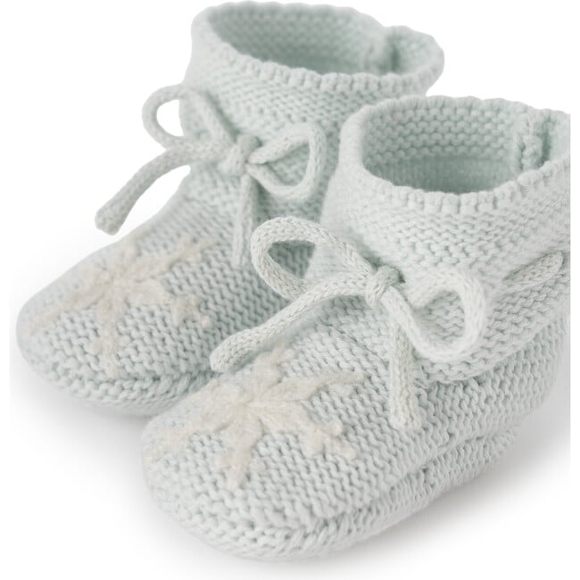 Snowflake Garter Knit Drawstring Booties, Pale Blue - Booties - 2