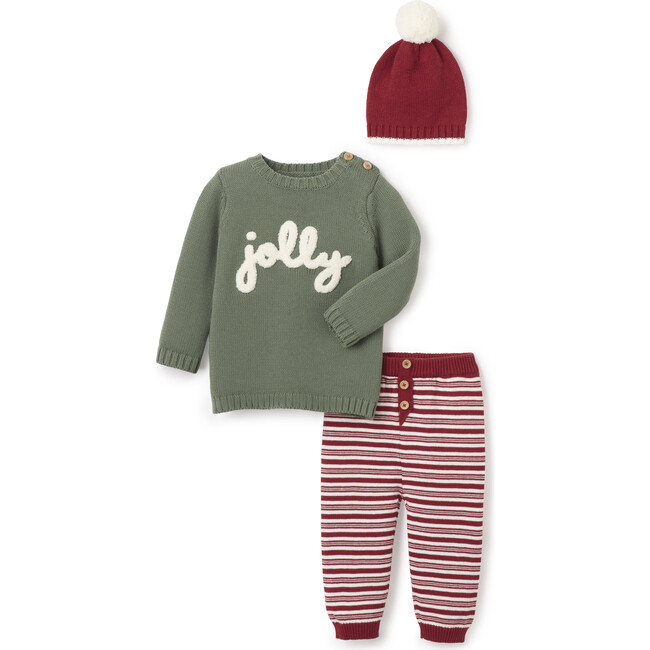 Jolly Sweater & Knit Pants With Pom Hat, Multicolors