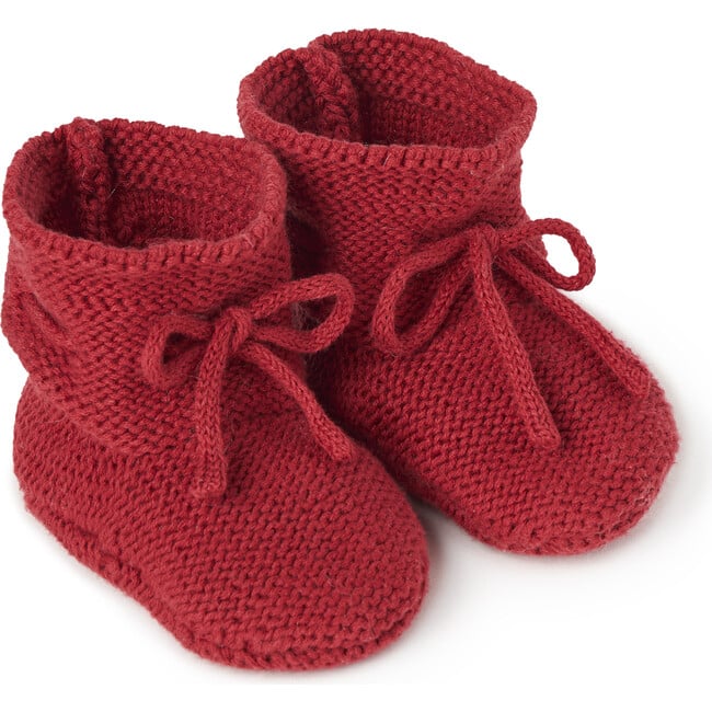 Garter Hand-Crocheted Drawstring Bow Booties, Red