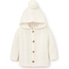 Chunky Hooded Pom Pom Cardigan, White - Cardigans - 1 - thumbnail