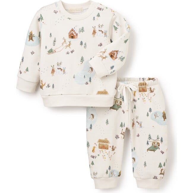 Christmas Print Fleece Top & Pant Set, Multicolors