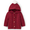 Cable Knit Pom Pom Hooded Cardigan, Red - Cardigans - 1 - thumbnail