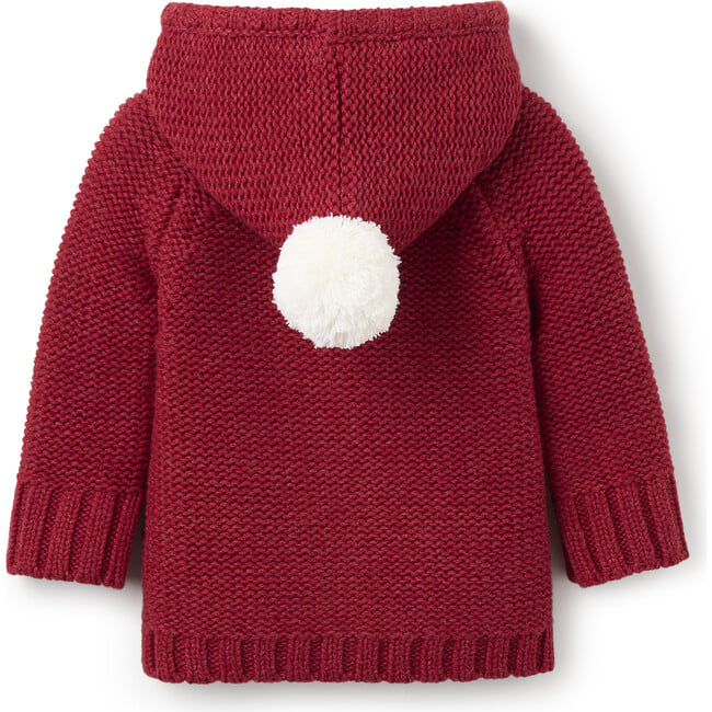 Cable Knit Pom Pom Hooded Cardigan, Red - Cardigans - 2