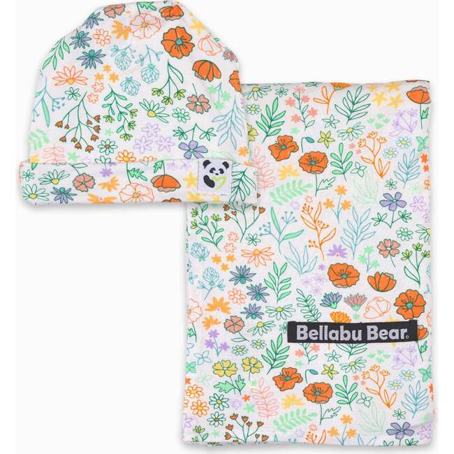 Summer Floral Bamboo Swaddle & Beanie Set, Florals