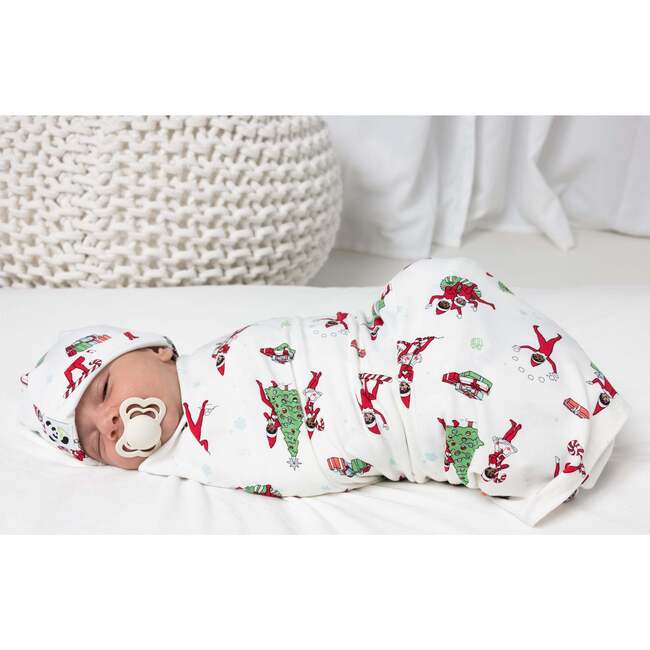 The Elf On The Shelf Bamboo Swaddle & Beanie Set, White - Swaddles - 3