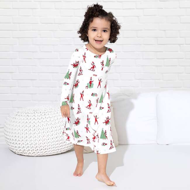 The Elf On The Shelf Bamboo Girls' Long Sleeve Dress, White - Dresses - 7