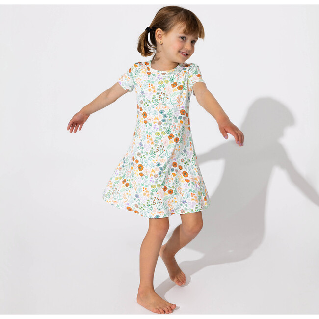 Summer Floral Bamboo Girls' Short Sleeve Dress, Florals - Dresses - 2