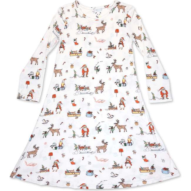 Santa's Workshop Bamboo Girls' Long Sleeve Dress, White