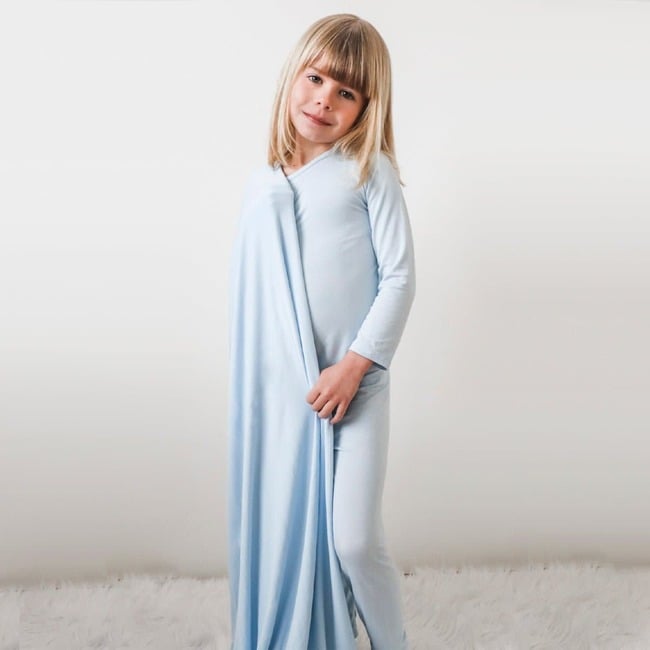 Sky Blue Bamboo Kids Pajamas, Blue - Pajamas - 4