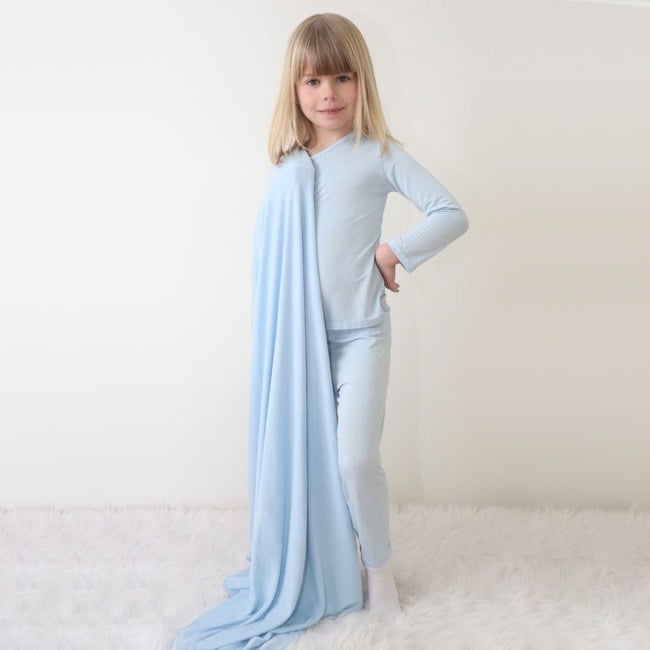 Sky Blue Bamboo Kids Pajamas, Blue - Pajamas - 5