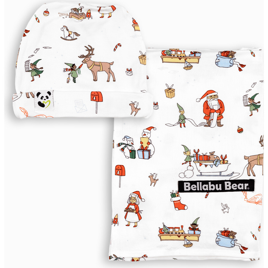 Santa's Workshop Bamboo Swaddle & Beanie Set, White - Swaddles - 1