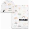 Rainbows Bamboo Swaddle & Beanie Set, White - Swaddles - 1 - thumbnail