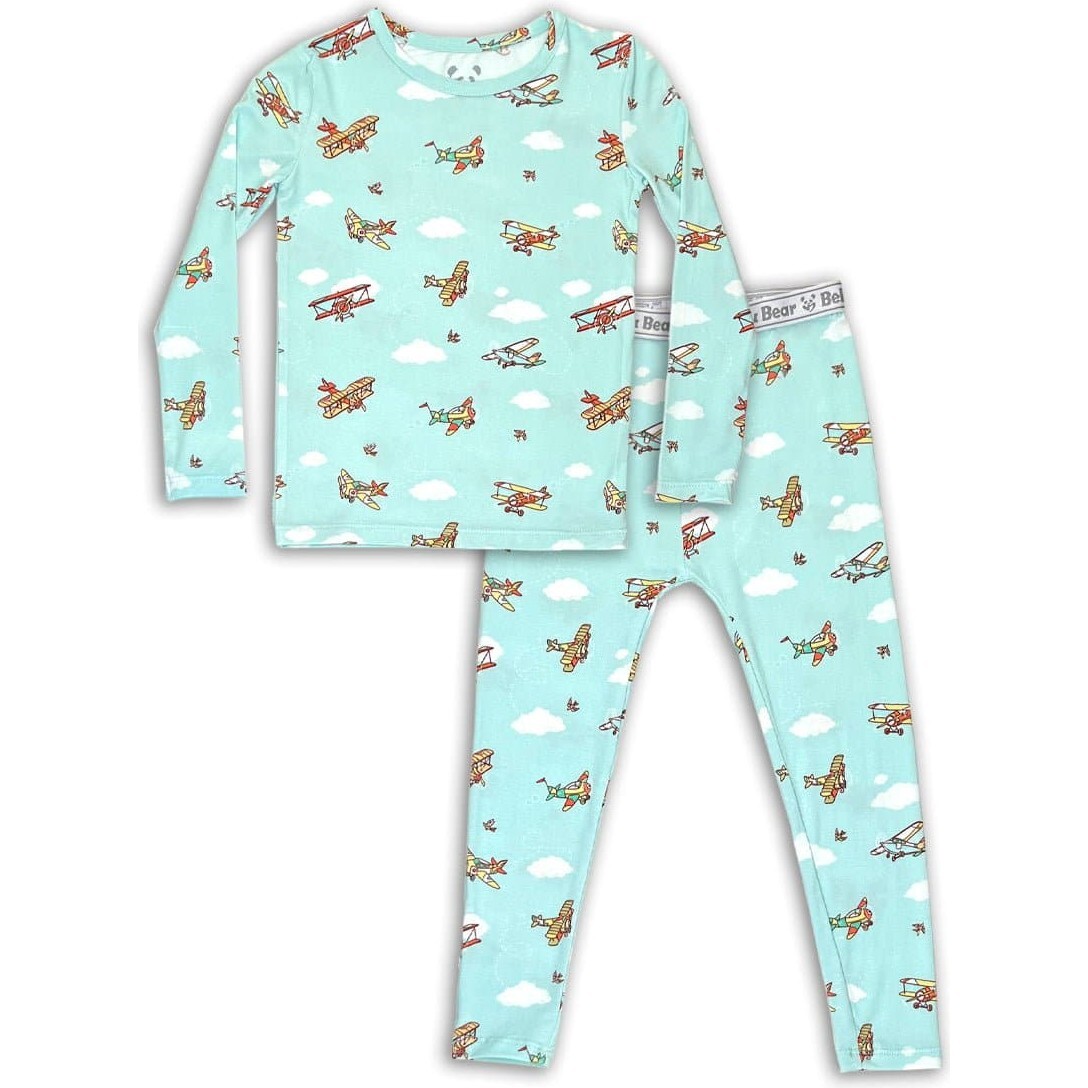 Vintage Airplanes Bamboo Kids Pajamas, Blue - Pajamas - 1