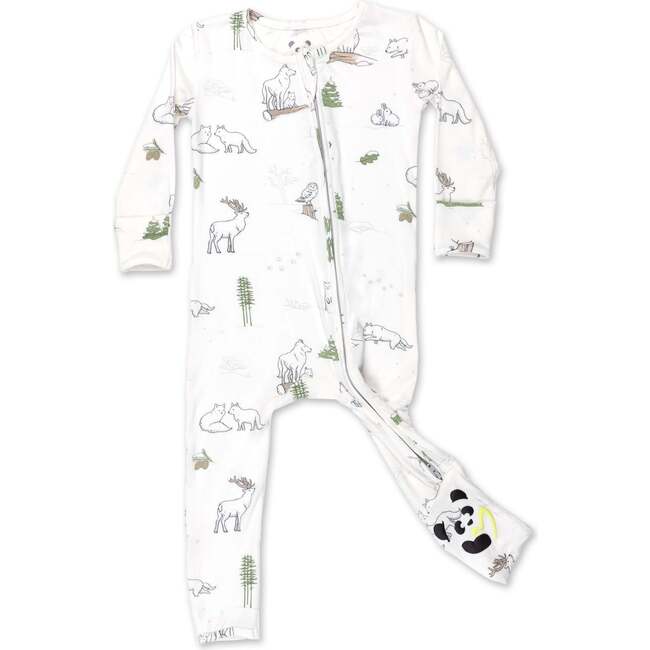 Winter Forest Animals Bamboo Convertible Footie, White