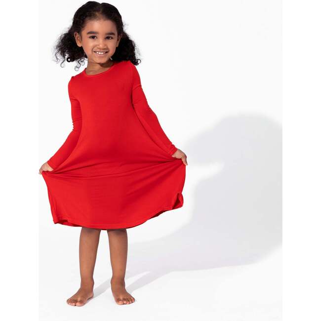 Winterberry Red Bamboo Girls' Long Sleeve Dress, Red - Dresses - 2