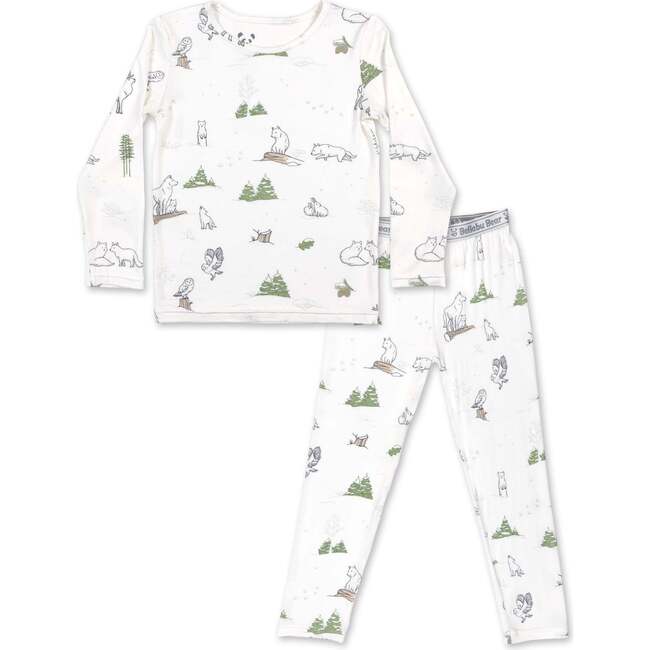 Winter Forest Animals Bamboo Kids Pajamas, White