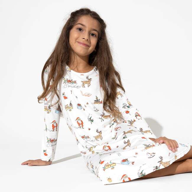 Santa's Workshop Bamboo Girls' Long Sleeve Dress, White - Dresses - 4