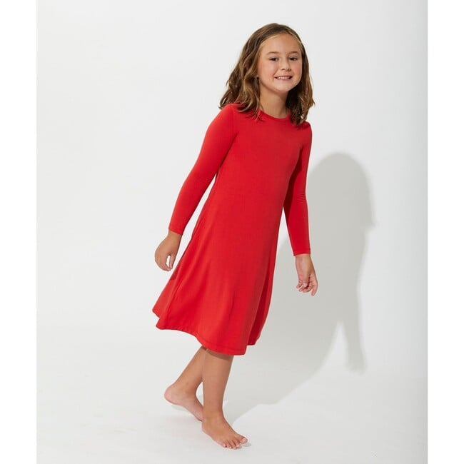 Winterberry Red Bamboo Girls' Long Sleeve Dress, Red - Dresses - 3