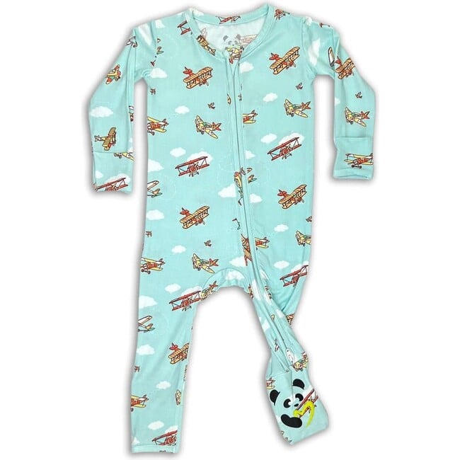 Vintage Airplanes Bamboo Convertible Footie, Blue - Footie Pajamas - 1