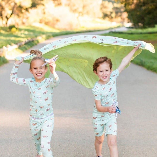 Vintage Airplanes Bamboo Kids Pajamas, Blue - Pajamas - 5