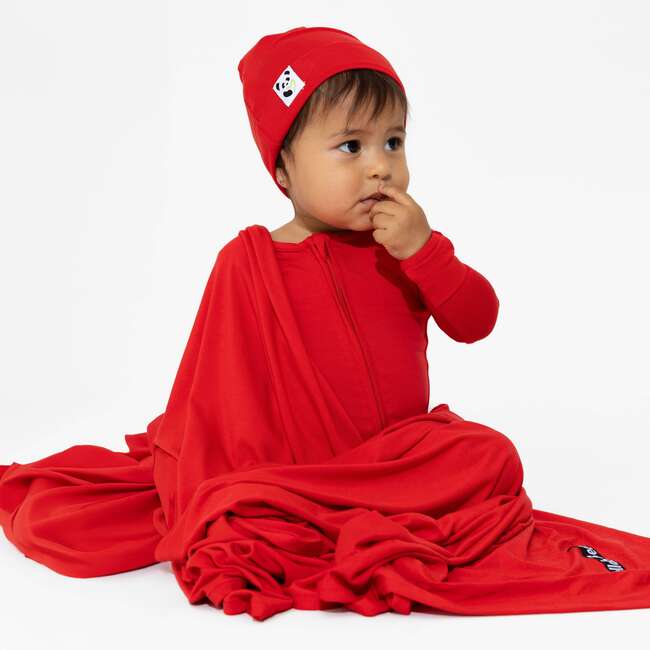 Winterberry Red Bamboo Swaddle & Beanie Set, Red - Swaddles - 2