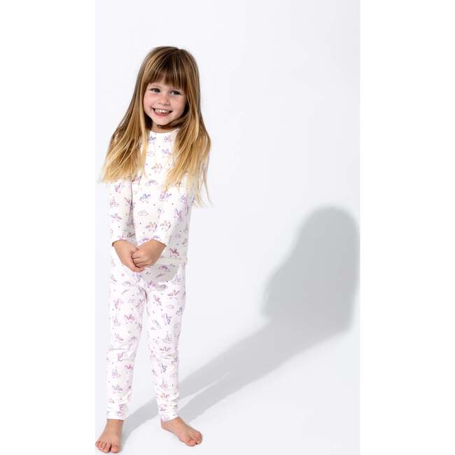 Unicorn Bamboo Kids Pajamas, White - Pajamas - 2