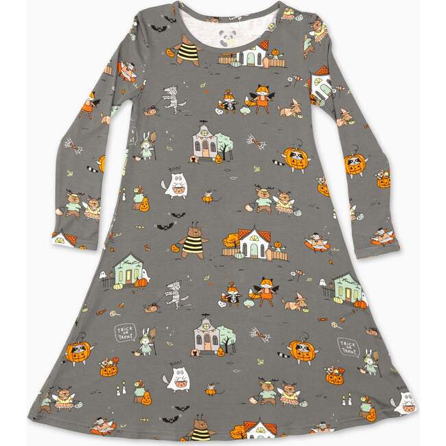 Trick or Treaters Bamboo Girls' Long Sleeve Dress, Grey