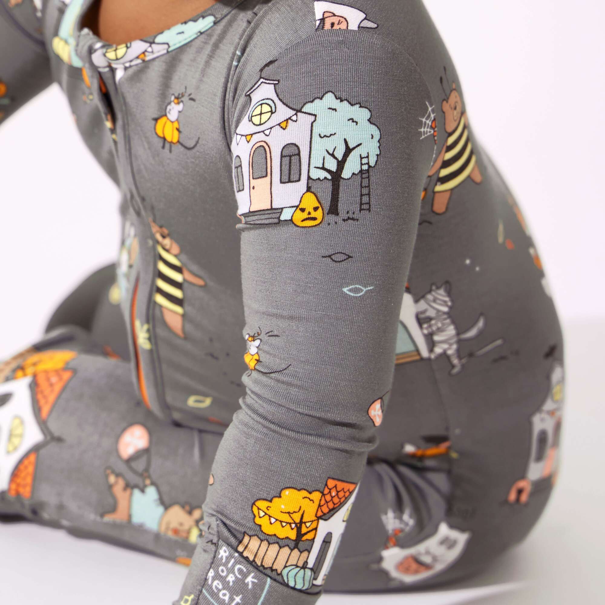 Trick or Treaters Bamboo Convertible Footie, Grey - Footie Pajamas - 1