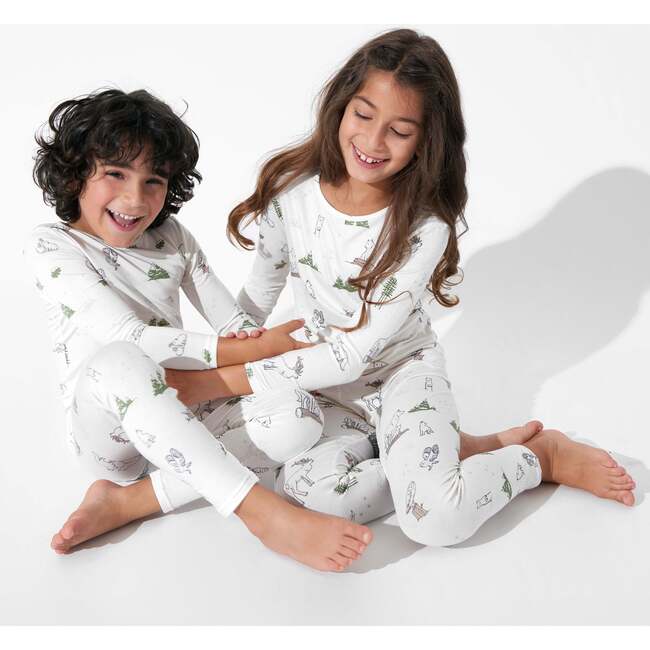 Winter Forest Animals Bamboo Kids Pajamas, White - Pajamas - 6