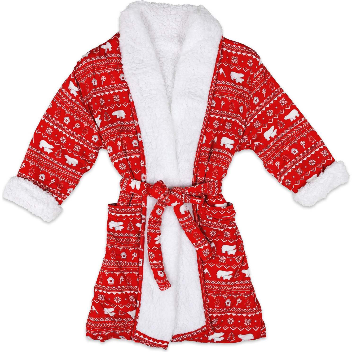 Polar Isle Red Kids' Sherpa Robe, Red - Robes - 1
