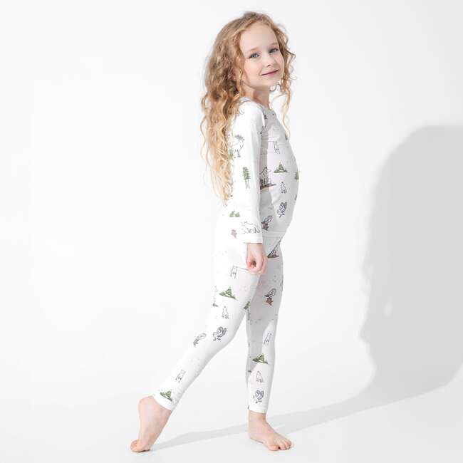 Winter Forest Animals Bamboo Kids Pajamas, White - Pajamas - 7