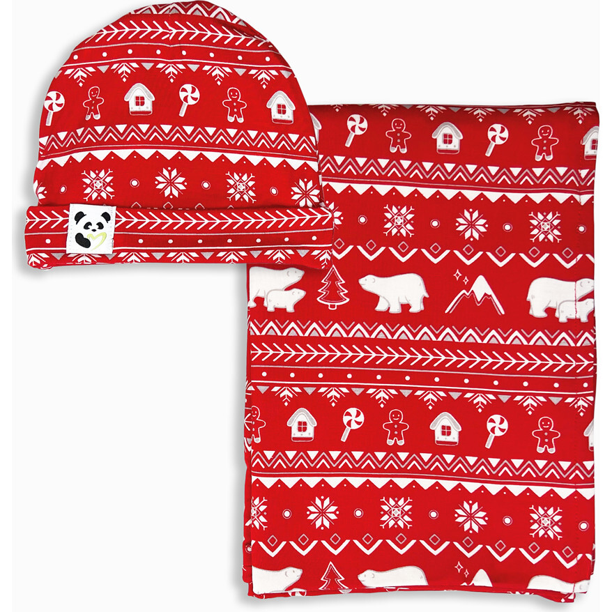 Polar Isle Red Bamboo Swaddle & Beanie Set, Red - Swaddles - 1