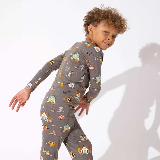 Trick or Treaters Bamboo Kids Pajamas, Grey - Pajamas - 3