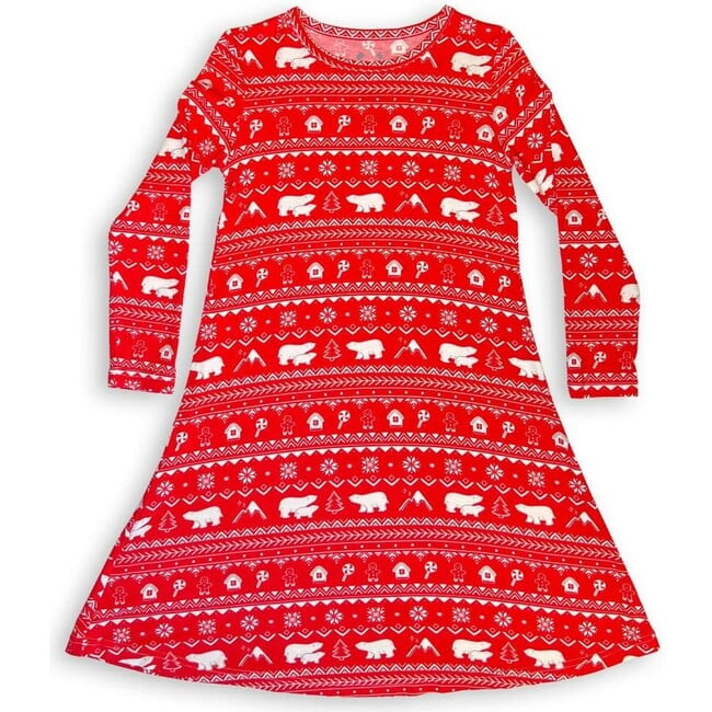 Polar Isle Red Bamboo Girls' Long Sleeve Dress, Grey