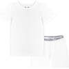 Milk White Bamboo Kids Pajama Short Set, White - Pajamas - 1 - thumbnail